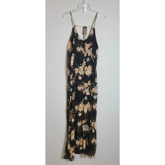 Daytrip Black Floral Spaghetti Strap Tie Back Half Lined Side Split Maxi Dress - Picture 2 of 9